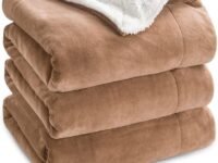 BSB HOME Polyester Micromink Warm Sherpa Super Soft Flannel Solid/Plain Blanket for Winter,Light Brown,Size 145 X 220 Cms(Approx. 4.7 X 7 Ft)(Single,Lightweight),tc-200