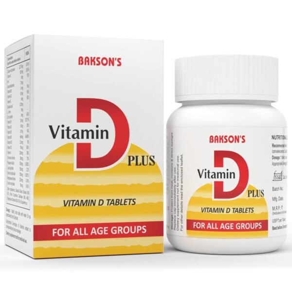 Bakson's Vitamin D Plus, Promotes Calcium Absorption, Bone Health, Muscle Strength & Boosts Immunity | Comes With Vitamin A, B, C & E, | For All Age Group, 30 Tablets
