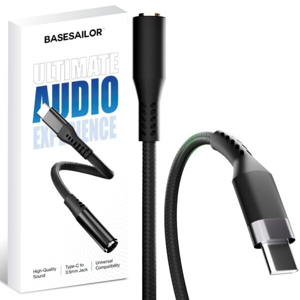 Basesailor Type C to 3.5mm Audio Jack Connector/Adapter [1Years Warranty*] with DAC Compatible for iPhone 17/16/15 Series/Samsung/OnePlus/Google/Nothing/Motorola & Other Phones -Headphones Converter