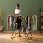 BonKaso Premium Steel Foldable Cloth Dryer Stand | Heavy Duty Clothes Drying Rack with Arm Lock & Socks Holder | (147 x 60.5 x 105.5 cm) Black & Green