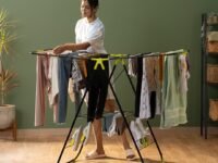 BonKaso Premium Steel Foldable Cloth Dryer Stand | Heavy Duty Clothes Drying Rack with Arm Lock & Socks Holder | (147 x 60.5 x 105.5 cm) Black & Green