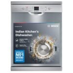 Bosch 13 Place Setting Dishwasher with Intensive Kadhai Program, No Pre-Rinse, 70⁰ Hot water wash, Half Load Option & Extra Cutlery Box - (SMS66GI01I, Silver, Glass Protection Technology)
