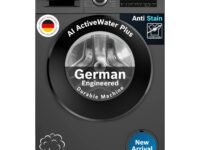 Bosch 9 kg, 5 Star, Anti Stain & AI Active Water+ Fully Automatic Front Load Washing Machine (WGA1420TIN, Pretreatment & Steam with Anti Bacteria, In-built Heater, Black Grey)
