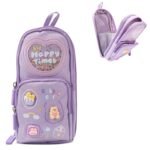 Brand Conquer Canvas School Bag Pencil Case, 3 Layer 6 Compartment Large Capacity, Aesthetic Pencil Pouch for Stationary for Kids, Pencil Case for Girls & Boys, Gift for Children (Purple)