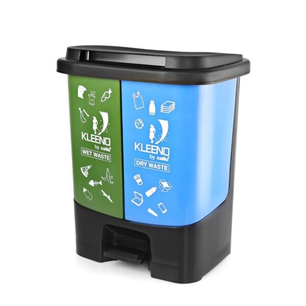 CELLO Duo Plastic Step-On Pedal Dustbin for Wet and Dry Waste| 2 In 1 Dustbin Trash Can/Plastic Garbage Bins with Lid for Home Kitchen | (20 Liters, Green and Blue)