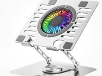 CLAW Lift Max X16 Laptop Stand with RGB Cooling Fan, 360° Rotation, Adjustable Angles, Metal & ABS Build, Anti-Slip Pads, Dual USB Ports, Supports 17-Inch Laptops & 8KG – Silver
