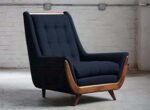 CRAFTCITY Wood Mid Century Armchair Modern Lounge Chair Arm Chair Cushioned Lounge Chair Single Seater Sofa Armchair Luxury Rest Chair (Black)