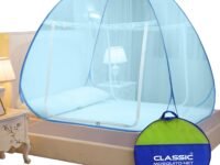 Classic Mosquito Net for Double Bed | Queen Size Foldable Machardani | Polyester 30GSM Strong Net | PVC Coated Corrosion Resistant Steel Wire - Full Blue
