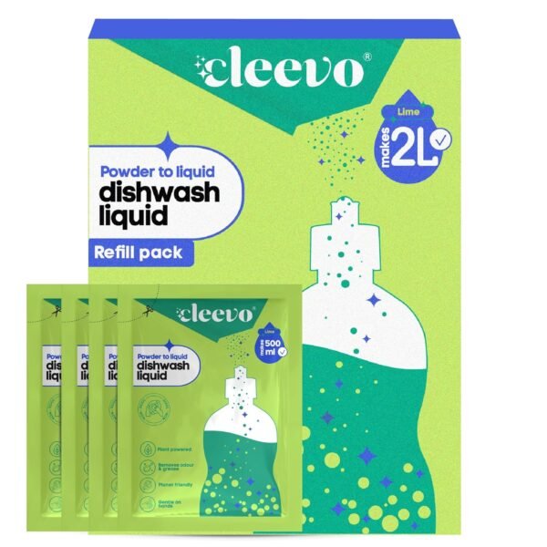Cleevo Liquid Dishwash Gel - 2 Litre Refill Pack | Plant-Based Organic Dish Wash for Oil Stains & Burnt Residues | Dish washing Liquid | Pet-Friendly & Child-Safe Natural Dishwasher Liquid (Lime)
