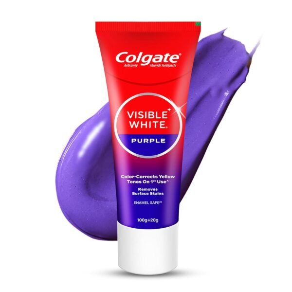 Colgate Visible White Purple Toothpaste for Teeth Whitening, Helps Remove Surface Stains, Whitens Yellow Teeth, Enamel-Safe for Daily Use, 120g
