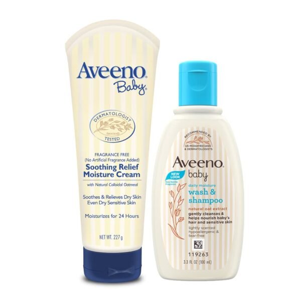 Combo pack Aveeno Baby Soothing Relief Moisture Cream (227g) + Wash and Shampoo (100ml) | With natural oat extract | Hypoallergenic, pediatrician recommended | Cleanses, nourishes, soothes & protects baby's sensitive skin