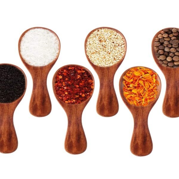 Craftland Wooden Spice/Masal Small Spoon For Tea Coffee Sugar Condimants & Small Containers/Jar (Set Of 6 (Brown)), 7.7 Cm