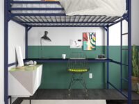 DG DEXAGLOBAL Miles Metal Bed- Blue, with Included Desk Mattress not Included & Recommended Mattress Size: 75 X 48 inches