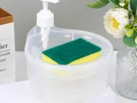Double Layer Soap Dispenser for Bathroom Accessories Dishwasher Liquid Holder Liquid Dispenser Pump with Sponge Holder Kitchen Sink Accessories Items(Multi Colour) Plastic