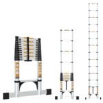 Equal 21.3 FT Aluminum Folding Telescopic Ladder with 2 Triangle Support & Stabilizers | EN131 Certified with 2 Year Warranty | 150kg Max Capacity | Ladder for Home or Outdoor Work (6.5m/16 Step)