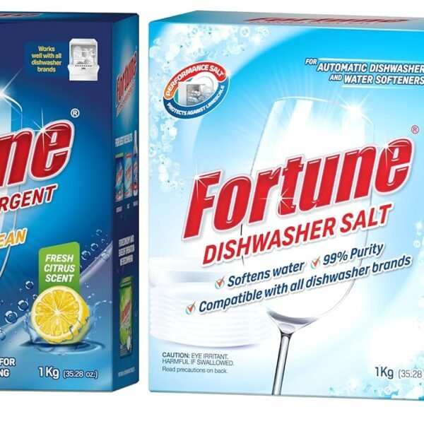 FORTUNE DISHWASHER STARTER COMBO - Dishwasher Detergent 1kg (Pack of 1), Salt 1kg (Pack of 1) & Rinse Aid 500ml (Pack of 1)
