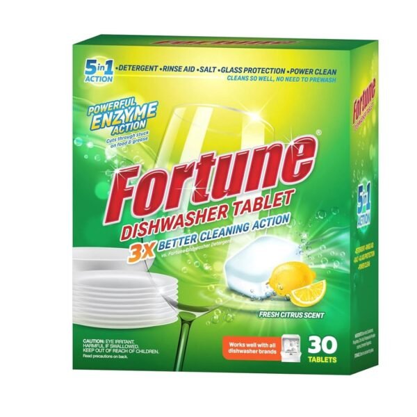FORTUNE Dishwasher Tablets, 5 in 1 Action, Fresh Scent, 30 Count