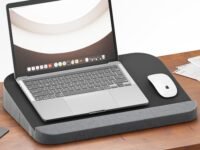 FOVERA Tabletop Laptop Riser Stand Cushion | Fits up to 17” Laptops | Large (21 x 15 x 3.5 Inch) Lightweight, Mouse-Friendly Top, Soft Wrist Support & Side Pockets | for All Laptops (Dark Grey)