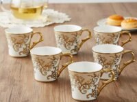 Femora Premium Floral Gold Line Ceramic Coffee & Tea Cup | Finest Premium for Tea/Coffee/Hot Drinks | Set of 6 | Capacity- 160 ML |(Not Microwave Safe)