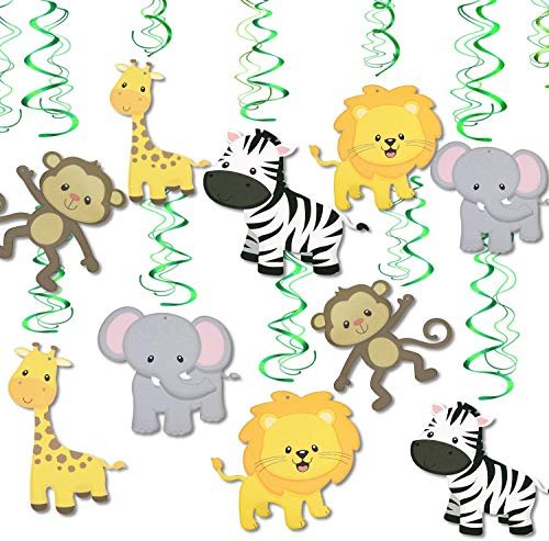 Festiko® 12 Pcs Jungle Animal Hanging Swirl Decorations – Safari/Zoo Theme Ceiling Decor for Kids Birthday Party, Home, School, Baby Shower & Jungle Combo Supplies (Green)