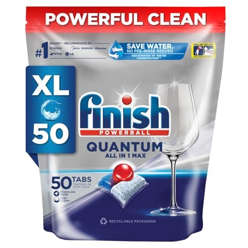 Finish 50 Tablets, Powerball Quantum All in 1 Max Dishwasher Tablets |Best ever Clean & Shine | World's #1 Recommended Dishwashing Brand (520g)