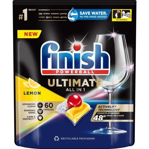Finish 60 Tablets Powerball Ultimate Plus Dishwasher Tablets Lemon