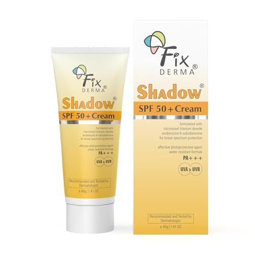 Fixderma Shadow Sunscreen SPF 50+ PA+++ Cream | Sunscreen for Dry Skin | No White Cast | UVA & UVB Protection | For Women & Men | Non Greasy & Water Resistant - 40 gm