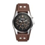 Fossil Leather Chronograph Black Dial Men's Watch-Ch2891, Band Color:Brown