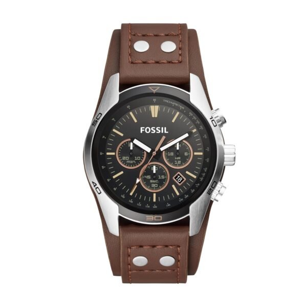 Fossil Leather Chronograph Black Dial Men's Watch-Ch2891, Band Color:Brown