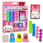 FunBlast Rabbit Theme Rubber Seal Stamp Kit – DIY Coloring & Stamping Set with 16 Small Stamp, 4 Big Stamp, 2 in 1 Ink Pad for Art and Carft, School Supplies, Educational Toys for Girls, Boys (Pink)