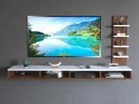 Furnifry Wooden TV Entertainment Unit/Wall Set Top Box Shelf Stand/TV Cabinet for Wall/Set Top Box Holder for Home/Living Room (55inch - White & Walnut)