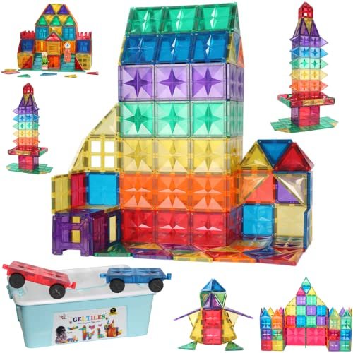 GELTILES Grand Magnetic Tiles -110 Pcs Set of Magnetic Building Tiles, Constructing&Creative Learning Educational Next Generation Multicolor STEM Building Set Steam Toy for Kids 3+ with A Storage Box