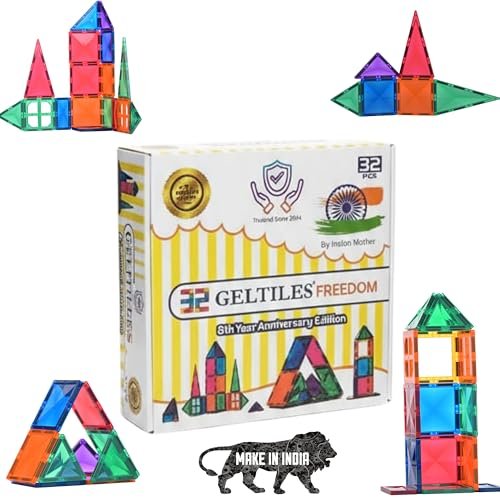 GELTILES® Freedom- 32 pcs of Magnetic Tiles Building Blocks Toys Set Constructing and Creative Learning Educational Next Generation Multicolor STEM Montessori Toy for Kids Age 3+ (32 Pcs Set)