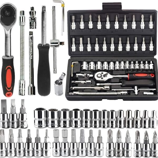 G.FIDEL 46 in 1 Heavy Duty 1/4" Combinational Ratchet Socket Wrench Spanner 46 Pieces Chrome Vanadium Hand Tool Kit Set For Repairing Work, DIY, Auto Repairs Car & Bike