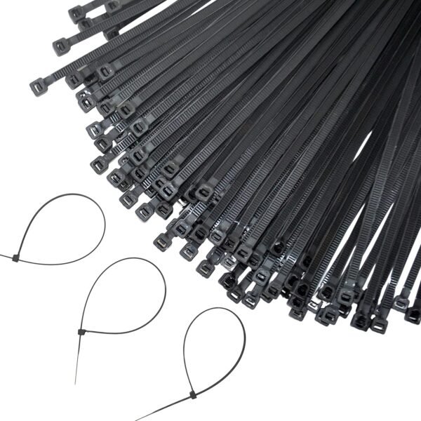 GLOBOMOTIVE Teeth Grip Nylon Self Locking Cable Ties, Combo Pack of 300 (Mix Sizes, Black) - Heavy Duty Strong Zip Wire Fastener Organizer Tie