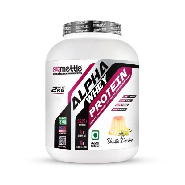 Getmymettle Alpha Whey Protein Powder, Vanilla Desire (2kg / 4.4lbs) | 35.06g Protein Per Serving | High Protein for Muscle Growth & Recovery | Fast Absorption | Gym Nutrition