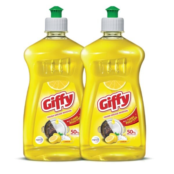 Giffy Liquid Dishwash Gel 500ml (Pack of 2) | Lemon and Active Salt | 50% More Effective | Tough Grease Removal Expert | Turbo Boosters | Mild fragrance | Removes Tough Malodour | Hand-Safe