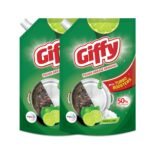 Giffy Liquid Dishwash Gel 900ml(Pack of 2) | Green Lime and Active Salt | 50% More Effective | Tough Grease Removal Expert | Turbo Boosters | Mild fragrance | Removes Tough Malodour | Hand-Safe