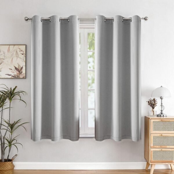 HOMEMONDE Blackout Window Curtain 5 Feet Pack of 2 - Solid 63% Light Blocking Curtains for Living Room, Energy Effcient & Fade Resistant Panels 60 Inch Long, (Greyish White, 152 x 118 CMs)