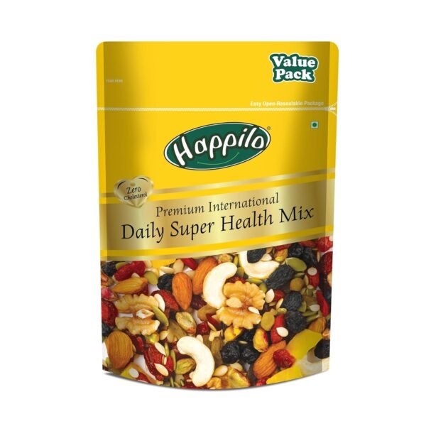 Happilo Premium International Daily Super Health Mix 325g | 15 + Varieties like Cashew Nuts, Almonds, Pistachios, Walnuts, Seeds, Dried Mango, Raisins, Berries, Super Healthy Mix