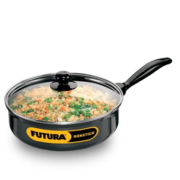 Hawkins Futura 3.25 Litre Curry Pan, Non Stick Saute Pan with Glass Lid, Deep Pan for Frying, Black (Q92)