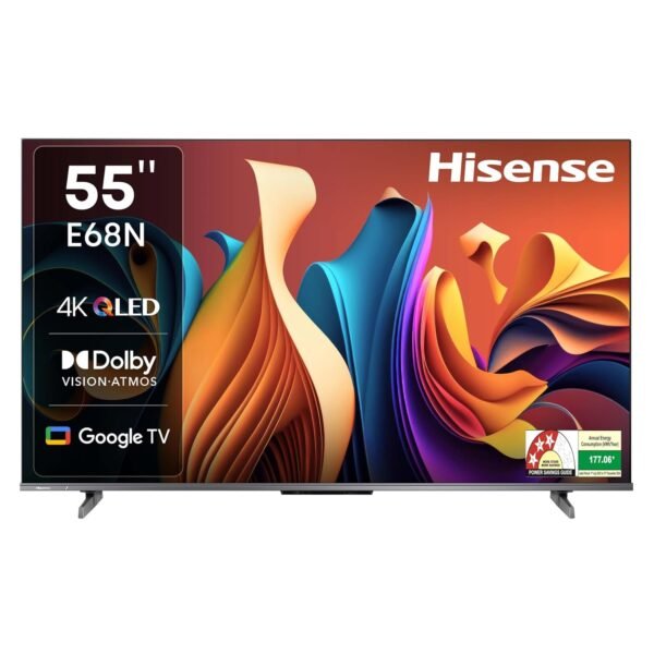 Hisense 139 cm (55 inches) E68N Series 4K Ultra HD Smart Google QLED TV 55E68N (Grey)