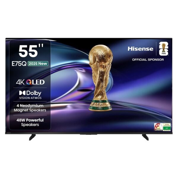 Hisense 139 cm (55 inches) E75Q Series 4K Ultra HD Smart 48W Speakers QLED TV 55E75Q (Black)