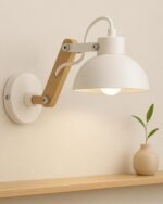 Homesake® Wall Light fixtures Industrial Sconce, E27 Base Vintage Wall Lamp Vintage Adjustable Wooden Swing Movement Arm Living Room Bedroom Study, (White)