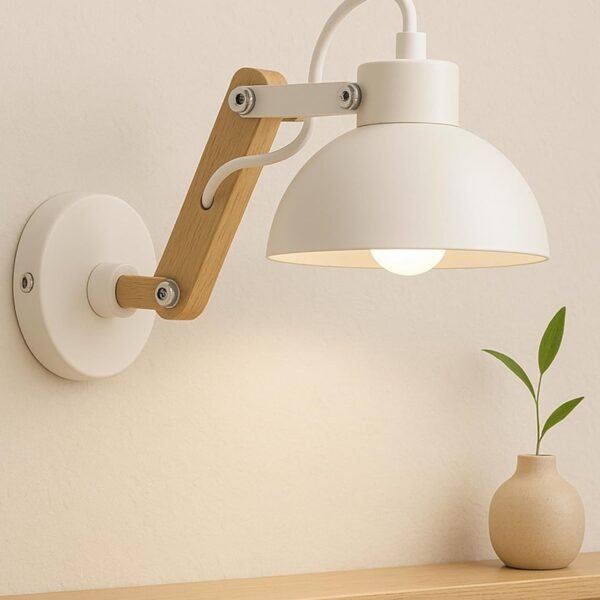 Homesake® Wall Light fixtures Industrial Sconce, E27 Base Vintage Wall Lamp Vintage Adjustable Wooden Swing Movement Arm Living Room Bedroom Study, (White)