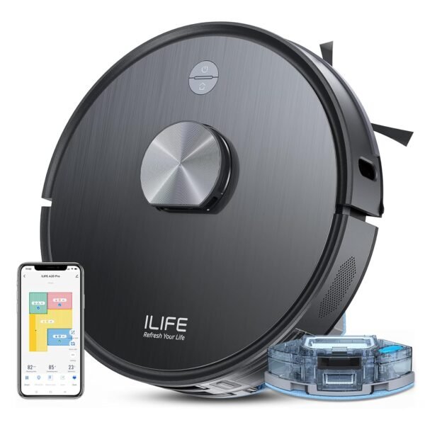 ILIFE A20 Pro Robot Vacuum Cleaner & Mopping,6500Pa Strong Suction,Advanced LiDAR Navigation,Customized Cleaning Upto 4500sft,5200mAh,WiFi App,Alexa,GH,Ideal for Cats,Dogs Hair