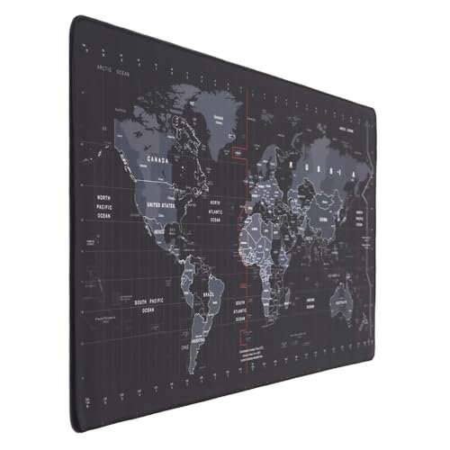 INOVERA World Map Anti-Slip Extended Desk Mat Gaming Rubber Stitched Mouse Pad for Laptop and Computer, 590L x 300B mm (Black, Medium)