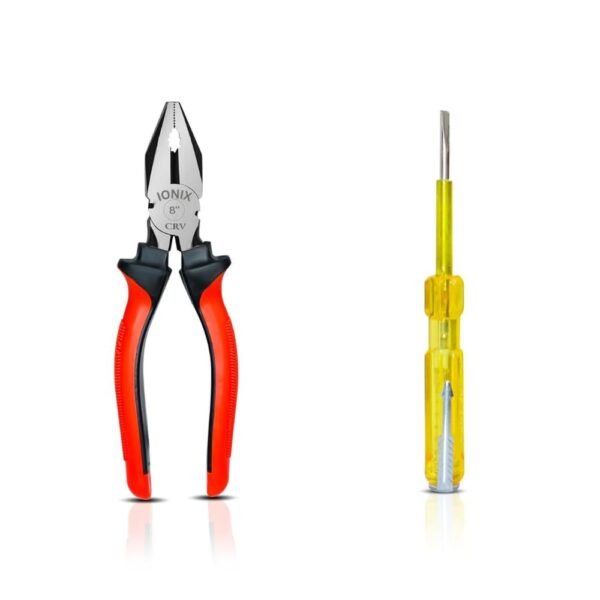 IONIX Plier & Tester Screwdriver Combo | Cutting player | Cutting plier | Pliers | pliers for home, Player tools, Pliers for electrical work, Screwdriver set and combination plier, 2 Pieces, Red