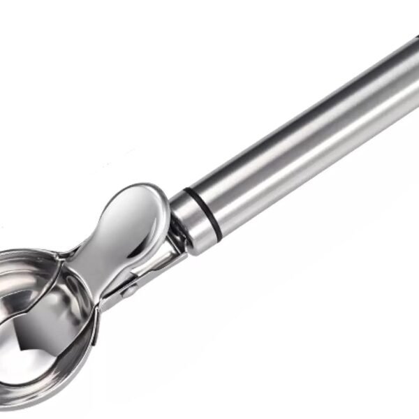 Iktu Solid Stainless Steel Ice Cream Scoop,Stainless Steel Ice Cream Spoon with Easy Trigger, Dipper for Fruits, Water Melon Scoop