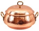 Indian Art Villa Steel Copper Big Casserole with Lid 2300 ML - Serving Indian Food Dishes Home Hotel Restaurant Tableware